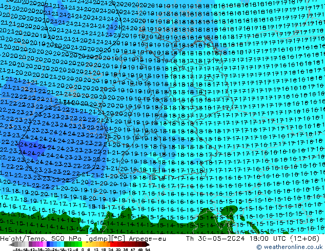 Height/Temp. 500 hPa Arpege-eu czw. 30.05.2024 18 UTC