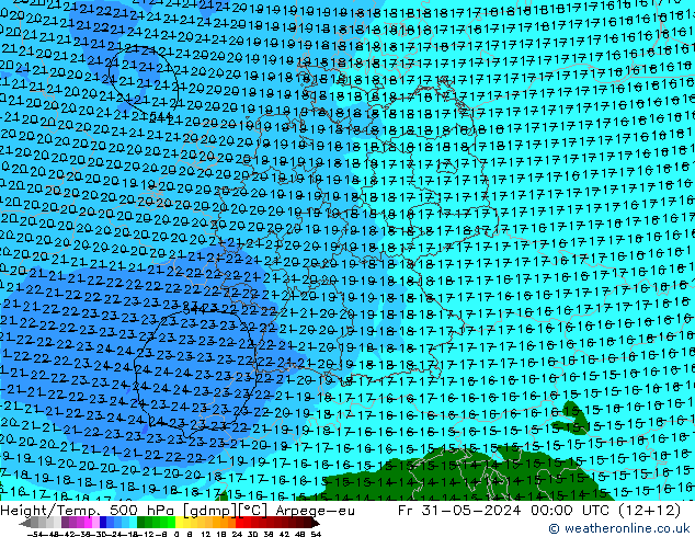 Height/Temp. 500 hPa Arpege-eu Pá 31.05.2024 00 UTC