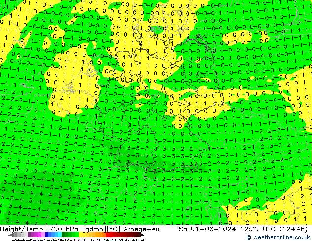 Height/Temp. 700 hPa Arpege-eu Sáb 01.06.2024 12 UTC