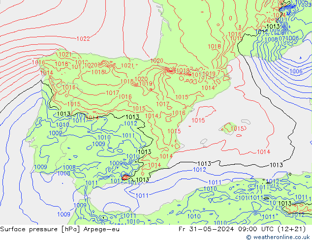 Surface pressure Arpege-eu Fr 31.05.2024 09 UTC