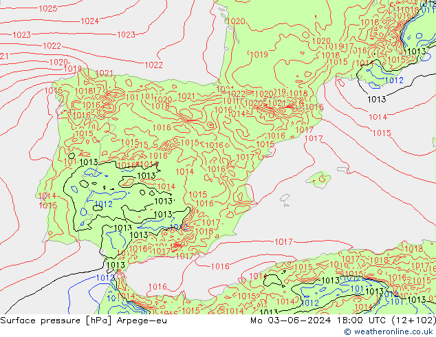 приземное давление Arpege-eu пн 03.06.2024 18 UTC