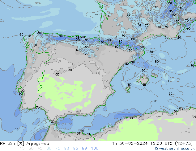 RH 2m Arpege-eu чт 30.05.2024 15 UTC