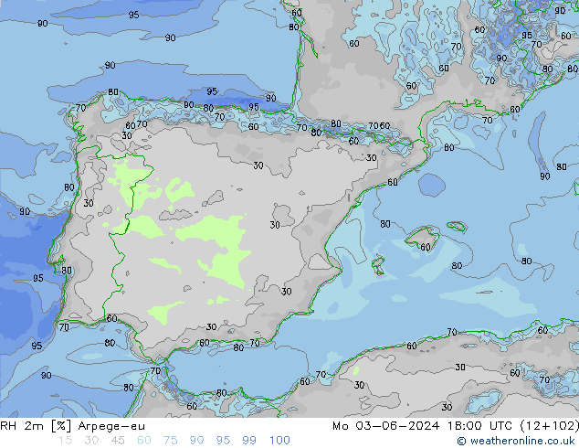 RH 2m Arpege-eu  03.06.2024 18 UTC