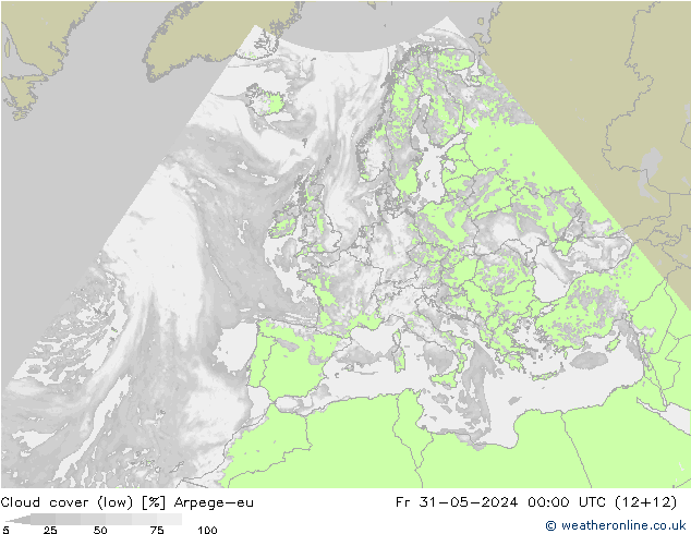 Cloud cover (low) Arpege-eu Fr 31.05.2024 00 UTC