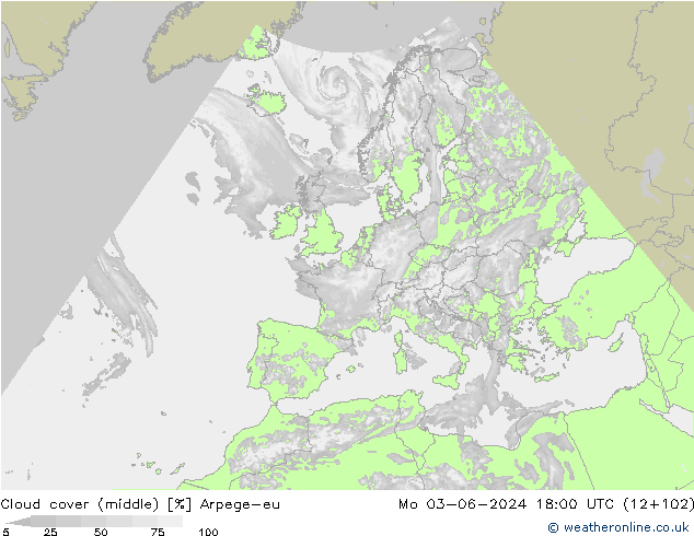 Wolken (mittel) Arpege-eu Mo 03.06.2024 18 UTC