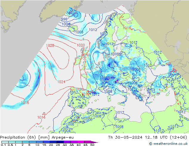 降水量 (6h) Arpege-eu 星期四 30.05.2024 18 UTC