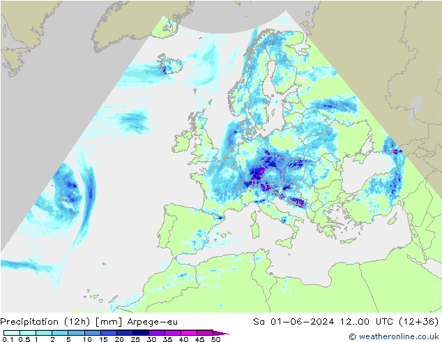 Yağış (12h) Arpege-eu Cts 01.06.2024 00 UTC