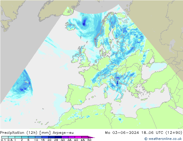 Precipitación (12h) Arpege-eu lun 03.06.2024 06 UTC