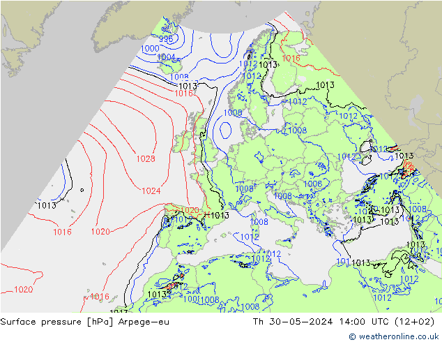 приземное давление Arpege-eu чт 30.05.2024 14 UTC