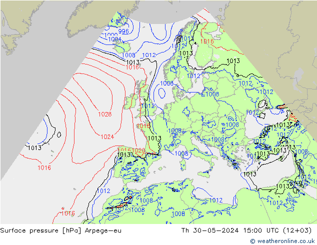 地面气压 Arpege-eu 星期四 30.05.2024 15 UTC