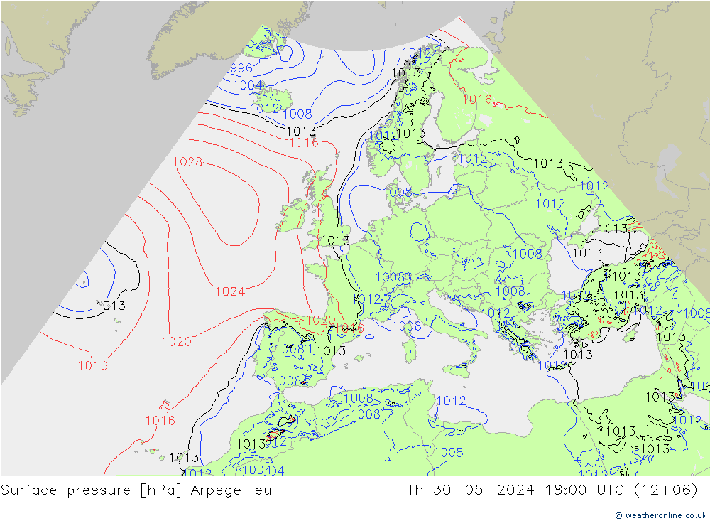 Surface pressure Arpege-eu Th 30.05.2024 18 UTC