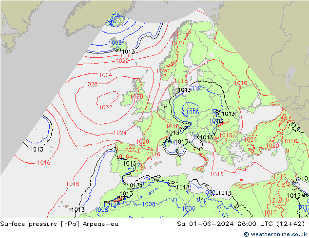 Surface pressure Arpege-eu Sa 01.06.2024 06 UTC