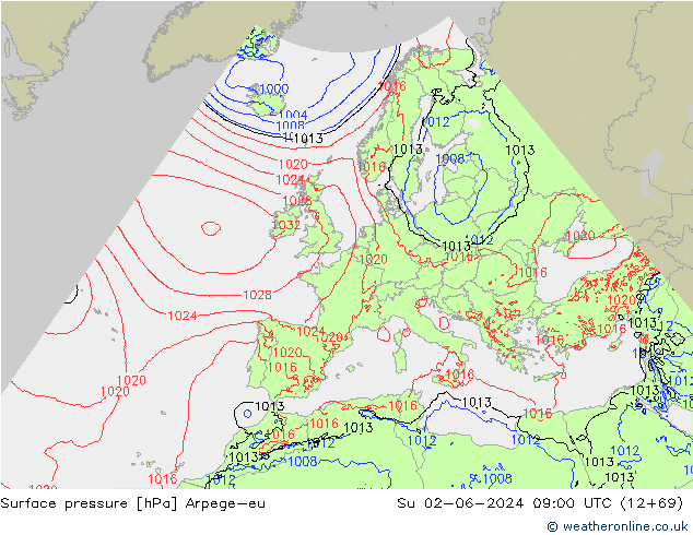 Atmosférický tlak Arpege-eu Ne 02.06.2024 09 UTC