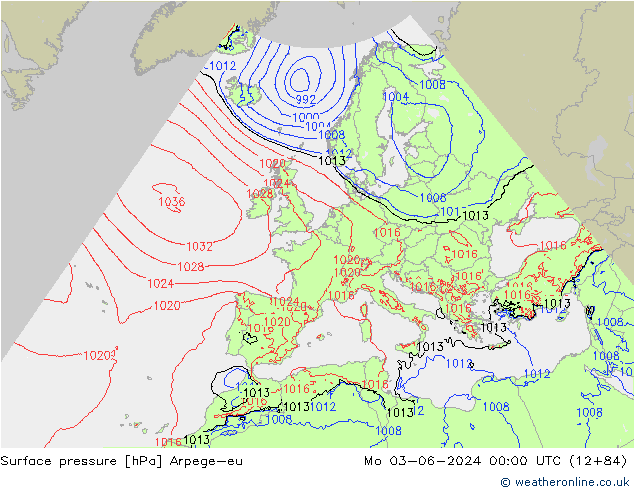 Surface pressure Arpege-eu Mo 03.06.2024 00 UTC