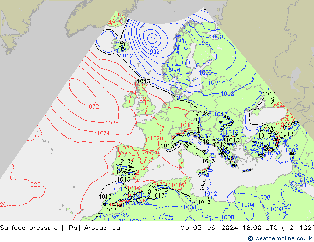 pression de l'air Arpege-eu lun 03.06.2024 18 UTC