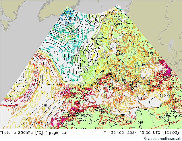 Theta-e 850hPa Arpege-eu Per 30.05.2024 15 UTC