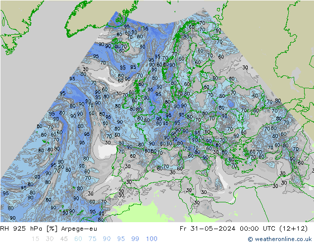 RH 925 hPa Arpege-eu  31.05.2024 00 UTC