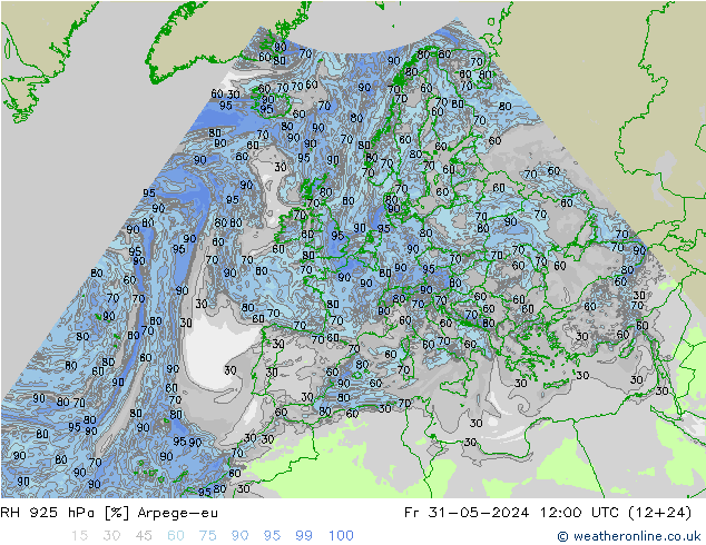 RH 925 hPa Arpege-eu Fr 31.05.2024 12 UTC