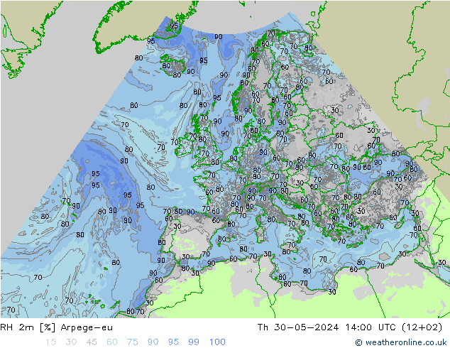 RH 2m Arpege-eu чт 30.05.2024 14 UTC