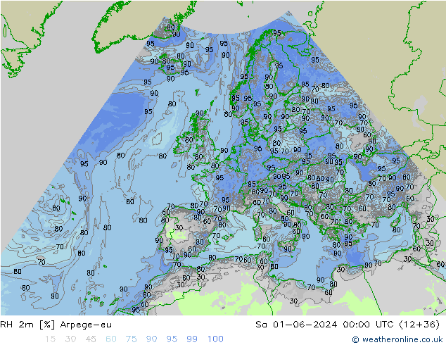 RH 2m Arpege-eu sab 01.06.2024 00 UTC