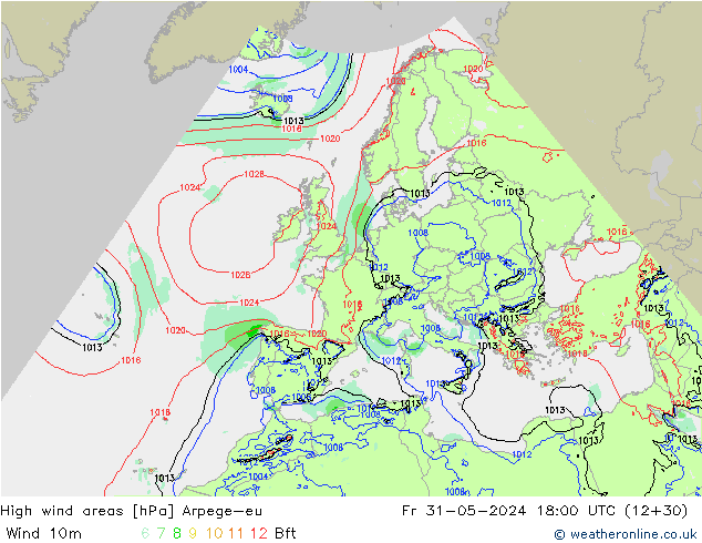 High wind areas Arpege-eu vie 31.05.2024 18 UTC