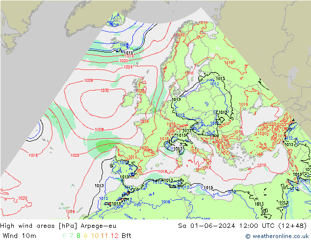 High wind areas Arpege-eu So 01.06.2024 12 UTC