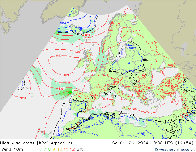 High wind areas Arpege-eu So 01.06.2024 18 UTC