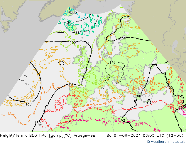 Hoogte/Temp. 850 hPa Arpege-eu za 01.06.2024 00 UTC