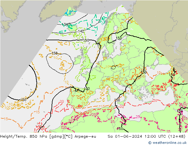 Hoogte/Temp. 850 hPa Arpege-eu za 01.06.2024 12 UTC
