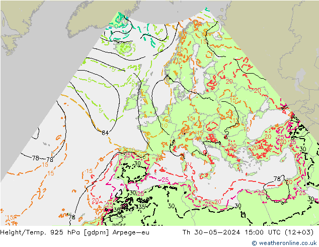 Height/Temp. 925 hPa Arpege-eu Do 30.05.2024 15 UTC