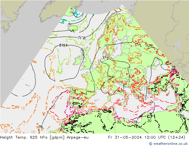 Height/Temp. 925 hPa Arpege-eu Fr 31.05.2024 12 UTC