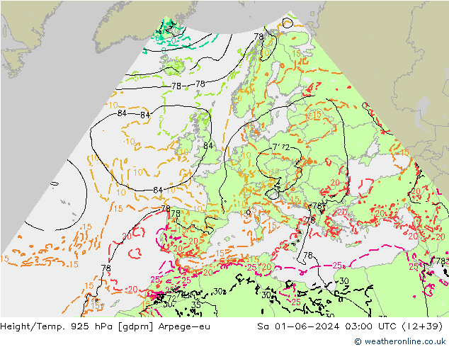 Hoogte/Temp. 925 hPa Arpege-eu za 01.06.2024 03 UTC
