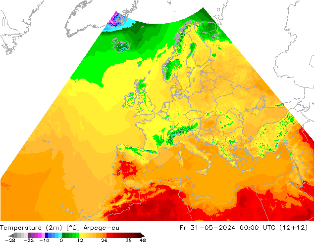 Temperatura (2m) Arpege-eu Sex 31.05.2024 00 UTC