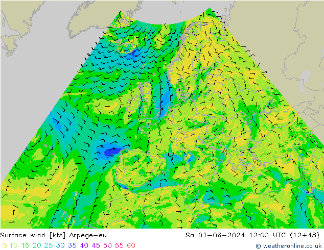 ветер 10 m Arpege-eu сб 01.06.2024 12 UTC