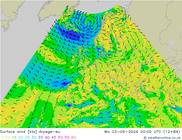 Wind 10 m Arpege-eu ma 03.06.2024 00 UTC