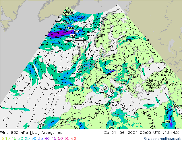 Wind 850 hPa Arpege-eu Sa 01.06.2024 09 UTC