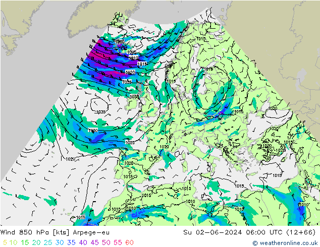 Wind 850 hPa Arpege-eu Su 02.06.2024 06 UTC
