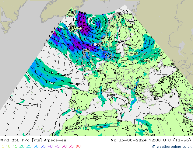 Wind 850 hPa Arpege-eu Mo 03.06.2024 12 UTC