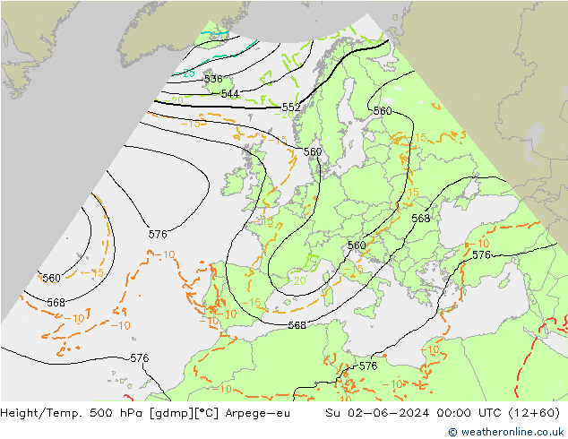 Yükseklik/Sıc. 500 hPa Arpege-eu Paz 02.06.2024 00 UTC