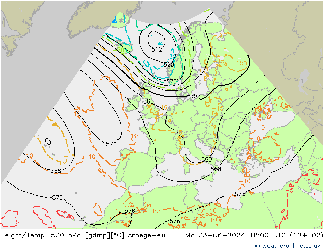 Yükseklik/Sıc. 500 hPa Arpege-eu Pzt 03.06.2024 18 UTC