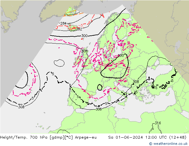 Height/Temp. 700 hPa Arpege-eu So 01.06.2024 12 UTC