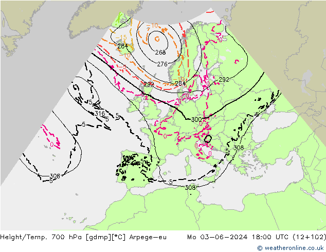 Yükseklik/Sıc. 700 hPa Arpege-eu Pzt 03.06.2024 18 UTC