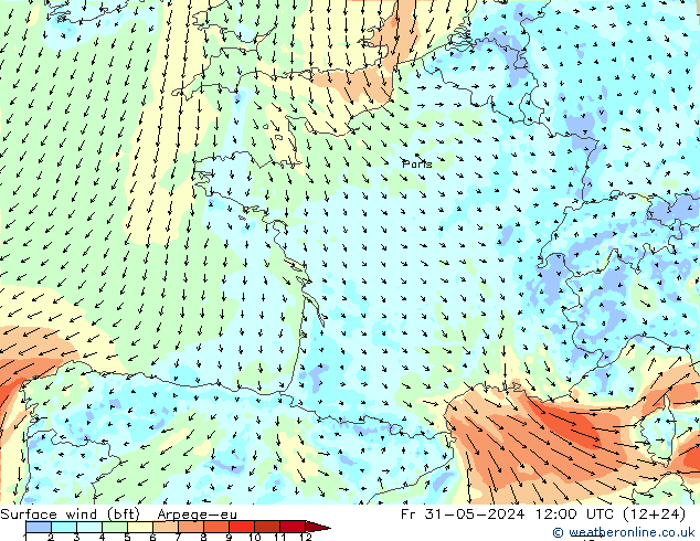 Bodenwind (bft) Arpege-eu Fr 31.05.2024 12 UTC