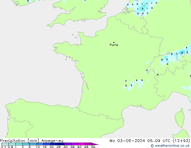 Precipitazione Arpege-eu lun 03.06.2024 09 UTC