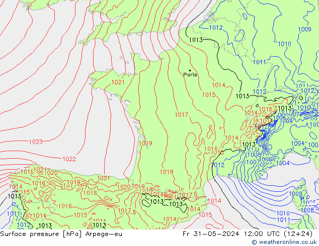 Presión superficial Arpege-eu vie 31.05.2024 12 UTC