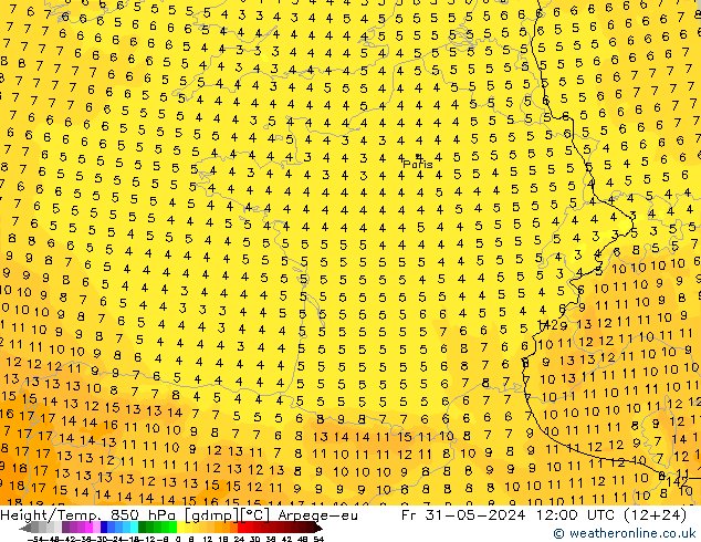 Height/Temp. 850 hPa Arpege-eu pt. 31.05.2024 12 UTC