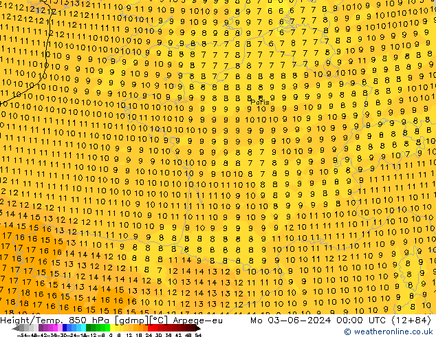 Height/Temp. 850 hPa Arpege-eu Po 03.06.2024 00 UTC