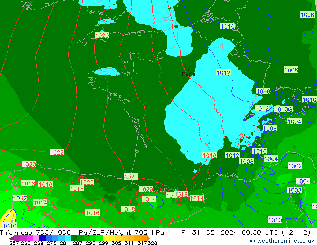 Thck 700-1000 hPa Arpege-eu Fr 31.05.2024 00 UTC