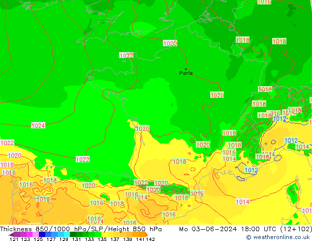 Thck 850-1000 hPa Arpege-eu pon. 03.06.2024 18 UTC