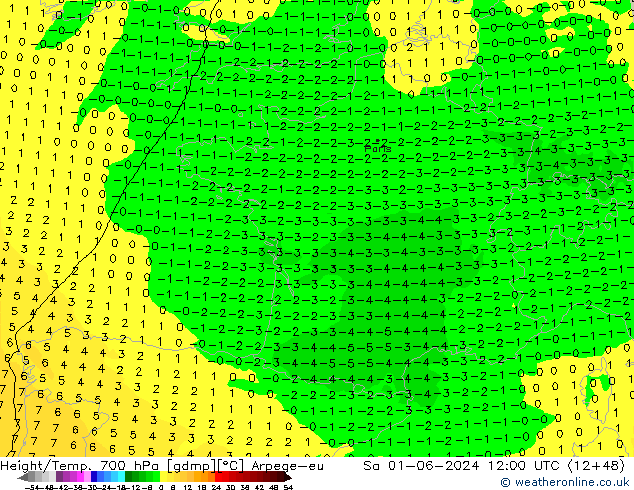 Yükseklik/Sıc. 700 hPa Arpege-eu Cts 01.06.2024 12 UTC